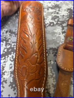 Hunter Tooled Whitetail Buck Acorn Leaf Thumb Strap Leather Rifle Sling Padded