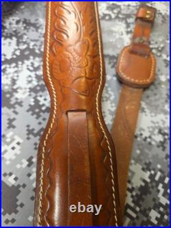 Hunter Tooled Whitetail Buck Acorn Leaf Thumb Strap Leather Rifle Sling Padded