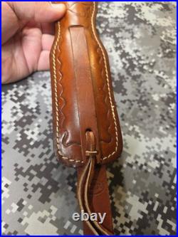 Hunter Tooled Whitetail Buck Acorn Leaf Thumb Strap Leather Rifle Sling Padded