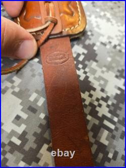 Hunter Tooled Whitetail Buck Acorn Leaf Thumb Strap Leather Rifle Sling Padded
