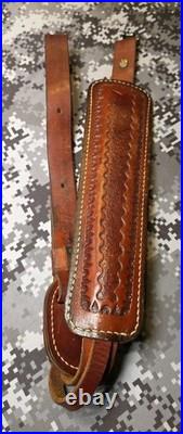 Hunter White Stitched Tooled Suede Backed Padded Leather Thumb Loop Rifle Sling