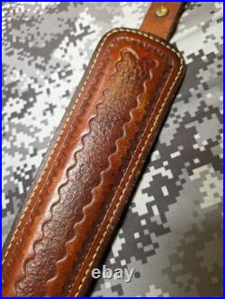 Hunter White Stitched Tooled Suede Backed Padded Leather Thumb Loop Rifle Sling