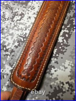 Hunter White Stitched Tooled Suede Backed Padded Leather Thumb Loop Rifle Sling