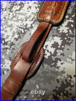 Hunter White Stitched Tooled Suede Backed Padded Leather Thumb Loop Rifle Sling