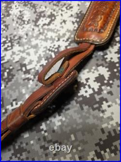 Hunter White Stitched Tooled Suede Backed Padded Leather Thumb Loop Rifle Sling