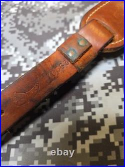 Hunter White Stitched Tooled Suede Backed Padded Leather Thumb Loop Rifle Sling