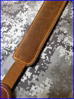 Hunter White Stitched Tooled Suede Backed Padded Leather Thumb Loop Rifle Sling