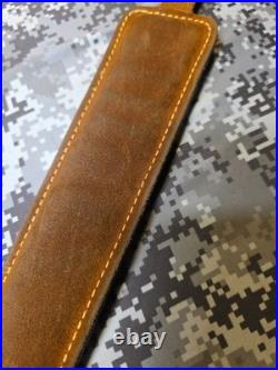 Hunter White Stitched Tooled Suede Backed Padded Leather Thumb Loop Rifle Sling