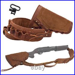 Hunting Cowhide Leather Suede No Drill Shotgun Sling+Buttstock 12GA 16GA 20GA