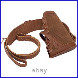 Hunting Cowhide Leather Suede No Drill Shotgun Sling+Buttstock 12GA 16GA 20GA