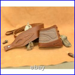 Hunting Leather Soft Gun Sling, Canvas Buttstock Cover, Swivels Set Handmade