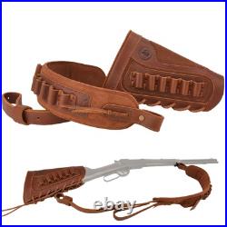 Hunting Set of Leather Rifle Sling, Ammo Buttstock for. 308.45-70.30-06.300win