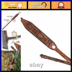 Leather Ammo Holder Rifle Sling with Pouch & Swivels Adjustable Gun Strap