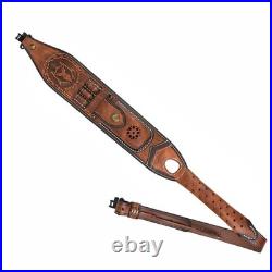 Leather Ammo Holder Rifle Sling with Pouch & Swivels Adjustable Gun Strap