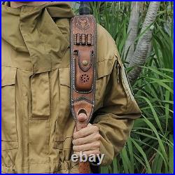 Leather Ammo Holder Rifle Sling with Pouch & Swivels Adjustable Gun Strap
