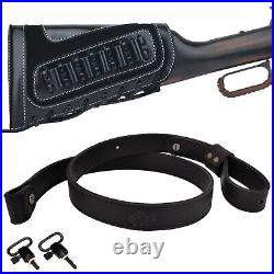 Leather Buttstock with 1 inch wide Leather Rifle Sling + Swivels For. 308.30-06