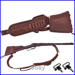 Leather Canvas Rifle Recoil Pad, Ammo Holder Sling + 2pcs Swivels for. 357.30-30