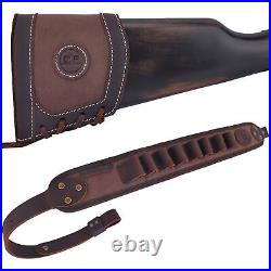 Leather Canvas Rifle/Shotgun Recoil Pad Buttstock with Sling for. 30/30.308 12GA