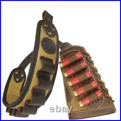 Leather Canvas Shotgun Ammo Buttstock + Durable Rifle Shoulder Sling For 12GA