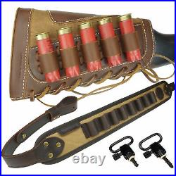 Leather Canvas Shotgun Ammo Buttstock + Durable Rifle Shoulder Sling For 12GA