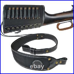 Leather Cheek Rest Rifle Shell Holder with Sling for. 308.30-06.45-70.410GA