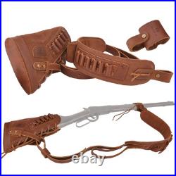 Leather Gun Buttstock Cheek Rest Pad with Matched Sling and Loops, No Drill/N