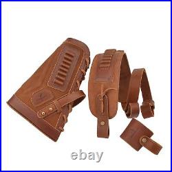 Leather Gun Buttstock Cheek Rest Pad with Matched Sling and Loops No Drill/N