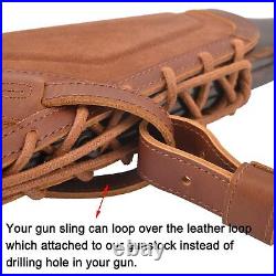 Leather Gun Buttstock Cheek Rest Pad with Matched Sling and Loops No Drill/N