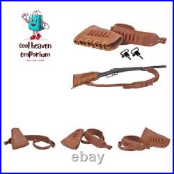 Leather Gun Shell Holder Buttstock with Matched Rifle Sling for. 30-06.30-30