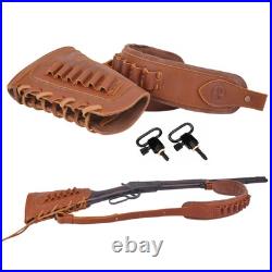 Leather Gun Shell Holder Buttstock with Matched Rifle Sling for. 30-06.30-30