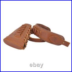 Leather Gun Shell Holder Buttstock with Matched Rifle Sling for. 30-06.30-30