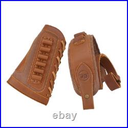 Leather Gun Shell Holder Buttstock with Matched Rifle Sling for. 30-06.30-30