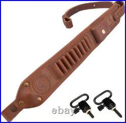 Leather Gun Shell Holder Buttstock with Matched Rifle Sling for. 30-06.30-30