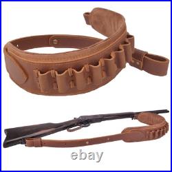 Leather Gun Shell Holder Buttstock with Matched Rifle Sling for. 30-06.30-30