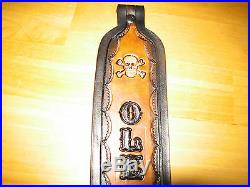 Leather Gun Sling Custom Made With(your Name) And Skull And Crossbones
