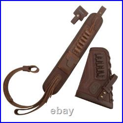 Leather Gun Sling Loop Mount with Rifle Cheek Rest Shell Holder 357 30-30 45-70