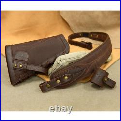 Leather Gun Sling with Cheek Rest & Shell Holder No Drill Loop Mount for Rifle