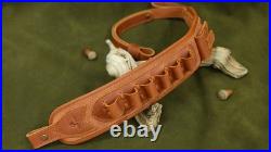 Leather Gun Sling with Shell Holder & Handle Strap for Hunting Rifles. 308.357