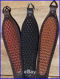 Leather Hand Tooled Rifle Sling Diamond Weave Pattern choice of 3 Colors