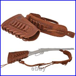 Leather Hunting Gun Cheek Rest Buttstock with Matching Sling +2pcs Swivels Combo