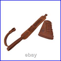 Leather Hunting Gun Cheek Rest Buttstock with Matching Sling +2pcs Swivels Combo