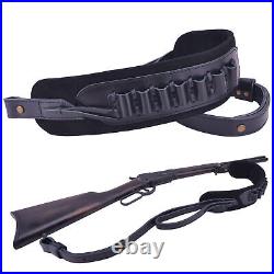 Leather Hunting Rifle Sling Shotgun Shell Holder Strap for. 308.30-30.22LR 12GA