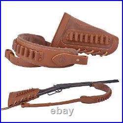 Leather Hunting Sling with Gun Ammo Buttstock Cheek Rest. 30/30.308.22mag 12ga