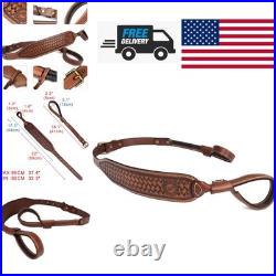 Leather No Drill Rifle Sling Adjustable 37.8 Inch Gun Strap for Hunting Shooting