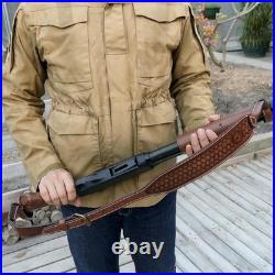 Leather No Drill Rifle Sling Adjustable 37.8 Inch Gun Strap for Hunting Shooting