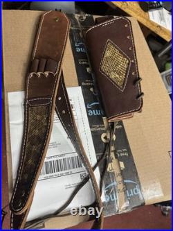 Leather RIFLE Firearm SLING with Authentic RATTLESNAKE Skin Inlay Shell Holder