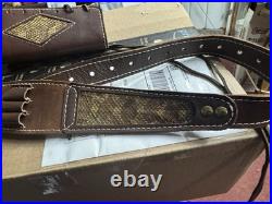 Leather RIFLE Firearm SLING with Authentic RATTLESNAKE Skin Inlay Shell Holder