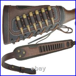 Leather Rifle Buttstock Ammo Pouch & Sling Holder for. 308.30-06.45-70 44Mag 7