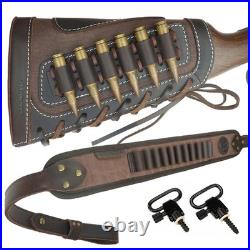 Leather Rifle Buttstock Pouch Ammo Holder and Rifle Sling Shell Holder Cartri