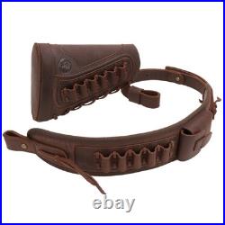 Leather Rifle Buttstock Pouch Ammo Holder and Rifle Sling Shell Holder Cartri